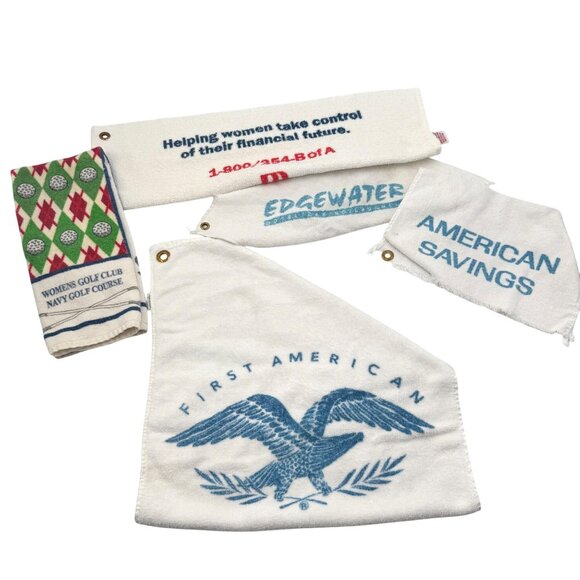 Gold Towels Other - Vtg Golf Towels set of 5 Edgewater Casino Womens Navy Golf B of A First American